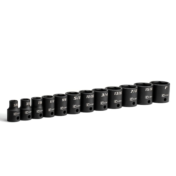 3/8 in Drive Shallow Impact Socket Set, SAE, 12 pcs